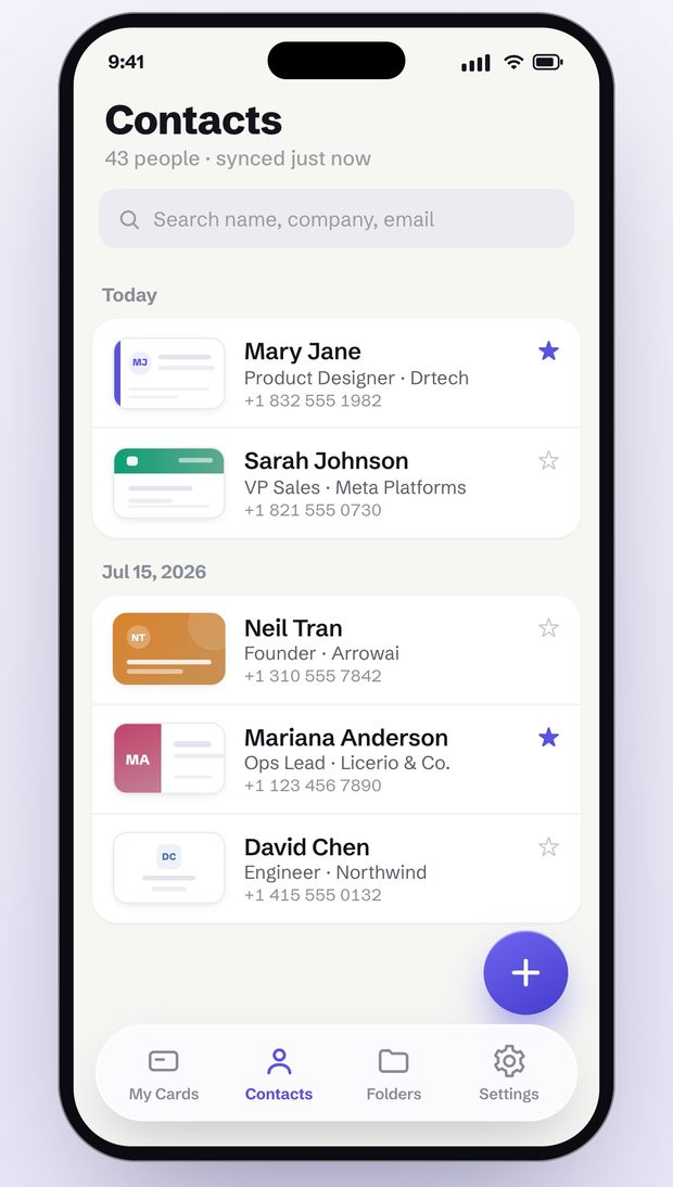 The list of contacts in Visty on iPhone